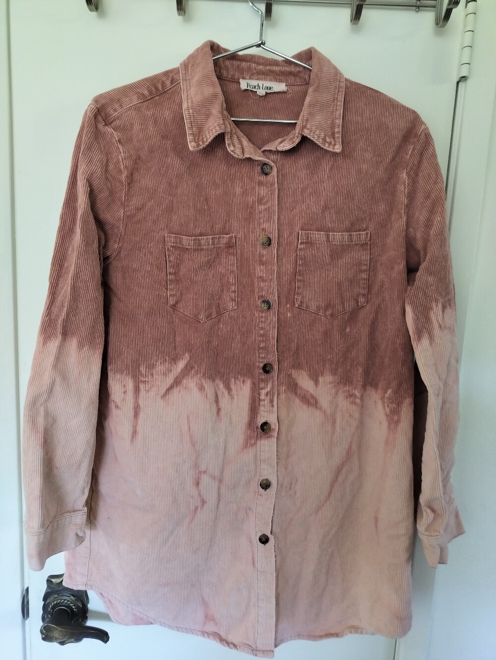 Peach Love California Bleached Dip-Dye Corduroy Shacket Pink Rose Large